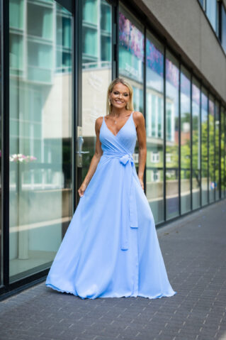 Шифоновое праздничное макси-платье лавандового светло-голубого цвета