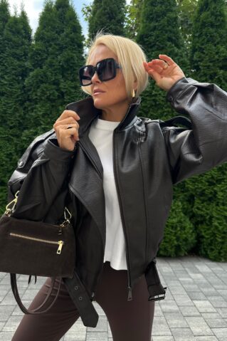 Tumepruun oversize nahktagi