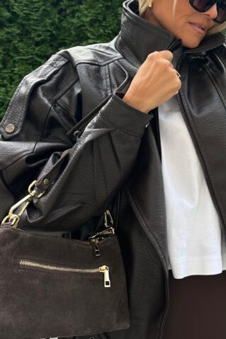 Tumepruun oversize nahktagi