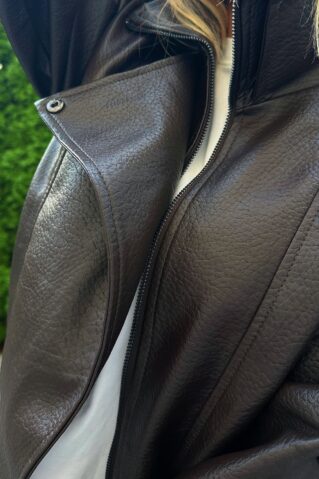 Tumepruun oversize nahktagi