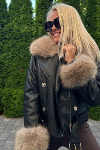 Naiste kunstnahast karvvoodriga stiilne tagi must ja tumepruun