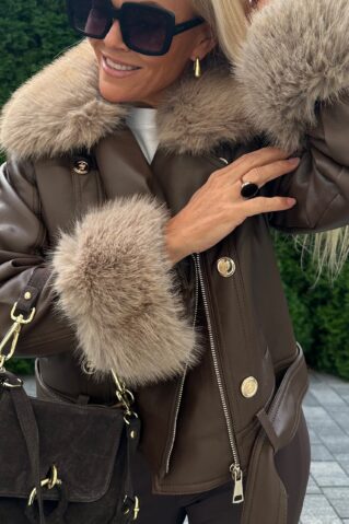 Naiste kunstnahast karvvoodriga stiilne tagi must ja tumepruun