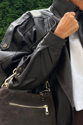 Tumepruun oversize nahktagi