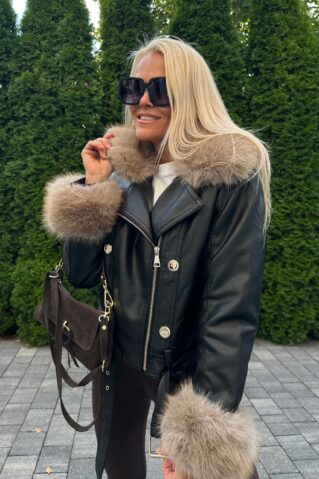 Naiste kunstnahast karvvoodriga stiilne tagi must ja tumepruun