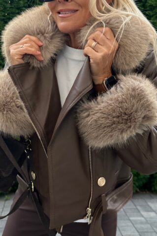 Naiste kunstnahast karvvoodriga stiilne tagi must ja tumepruun