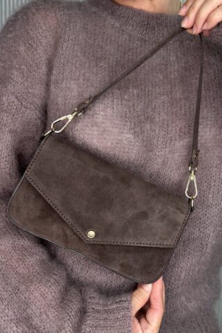 Naturaalsest seemisnahast pruun käekott kuldse ketirihmaga