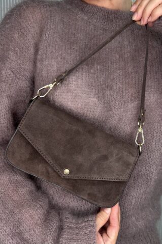 Naturaalsest seemisnahast pruun käekott kuldse ketirihmaga