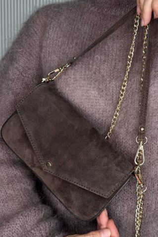 Naturaalsest seemisnahast pruun käekott kuldse ketirihmaga