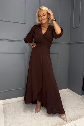 Pruun sifoonkangast maksikleit kolmveerand varrukatega