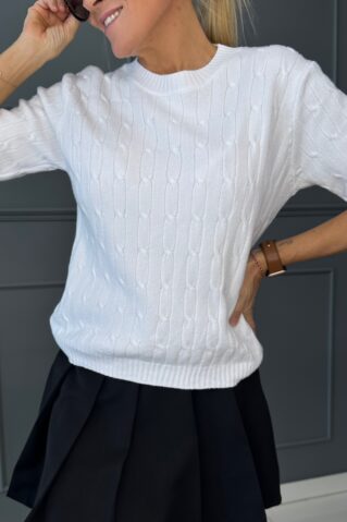 Õhuke kootud naiste kampsun – roosa ja valge (XS–M)