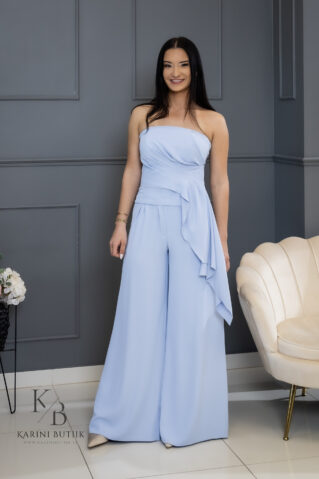 Elegantne kaheosaline pükskostüüm vabalt langevast materjalist