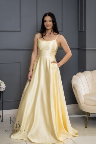 korsetiga maksikleit rohke seelikuosaga ja taskutega kooli lõpetamiseks.