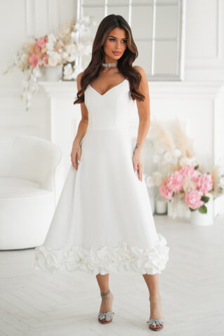 Valge pidulik midi kleit peente õlapaeltega