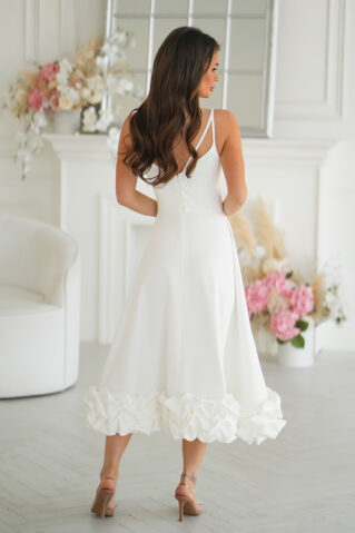 Valge pidulik midi kleit peente õlapaeltega
