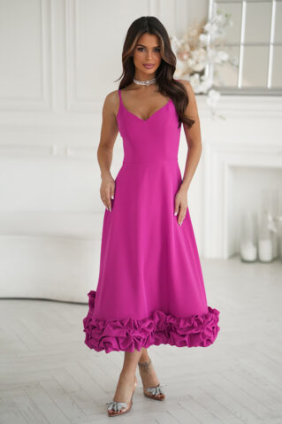 Fuksia roosa elegantne midi kleit volangäärisega