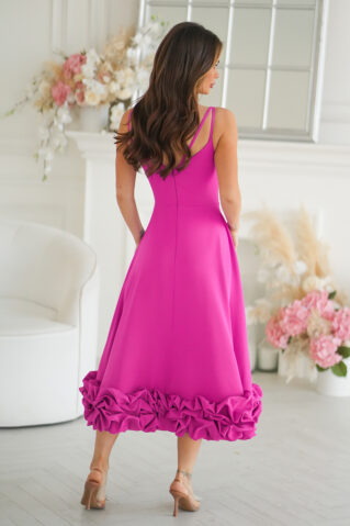Fuksia roosa elegantne midi kleit volangäärisega