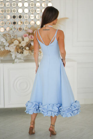 Helesinine elegantne midi kleit volangäärisega