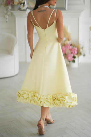 Helekollane volangäärisega midi kleit peente õlapaeltega