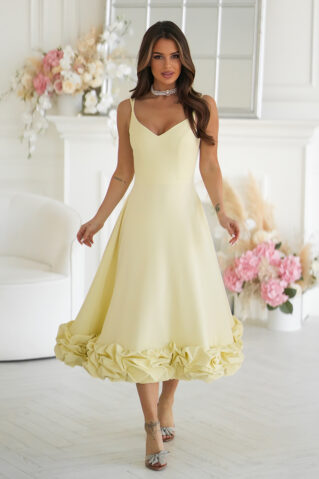 Helekollane volangäärisega midi kleit peente õlapaeltega