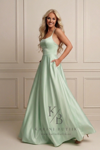 Korseti lõikega ja taskutega mint toonis maksikleit