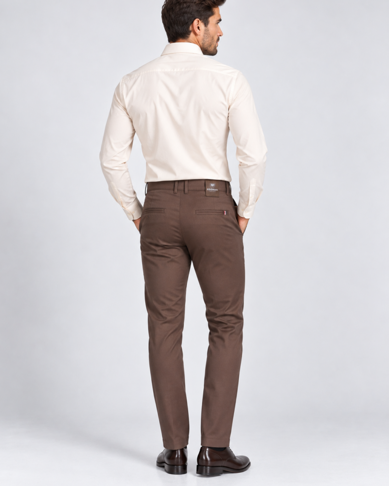 Taupe meeste Slim Fit püksid tagantvaates – Karini Butiik