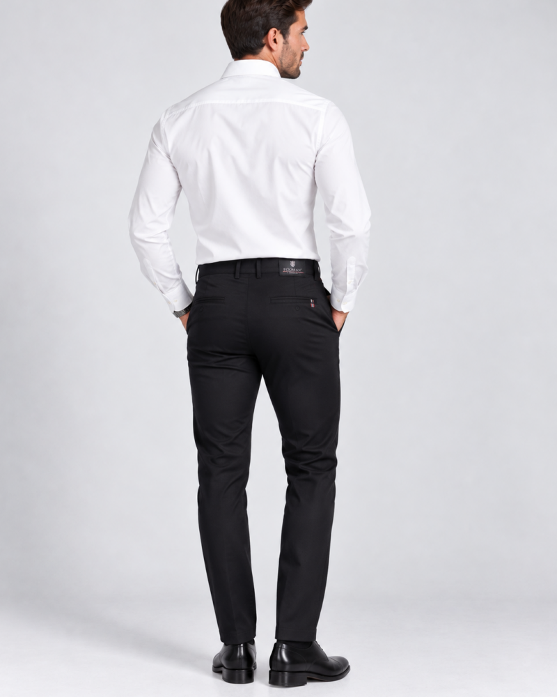 Mustjas navy sinised meeste Slim Fit püksid tagantvaates – Karini Butiik