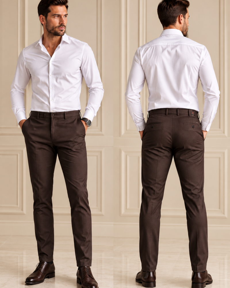 Tumepruunid meeste Slim Fit püksid – Karini Butiik